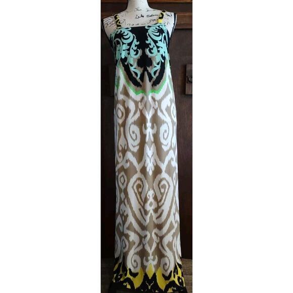 Tibi Dress Womens XS Black Blue Tan Green Wide Strap Maxi Long Stretch Slit - Picture 1 of 10